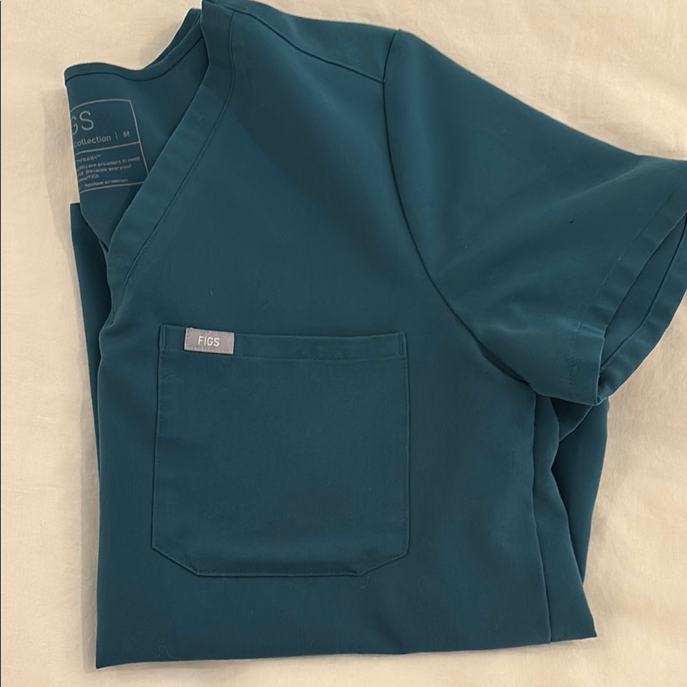 Women's Figs Catarina Scrub Top- Caribbean Blue Color